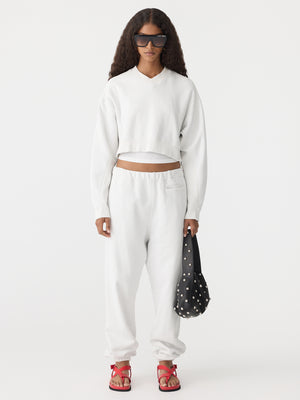 Boxy Cropped V Neck Sweat Antique White