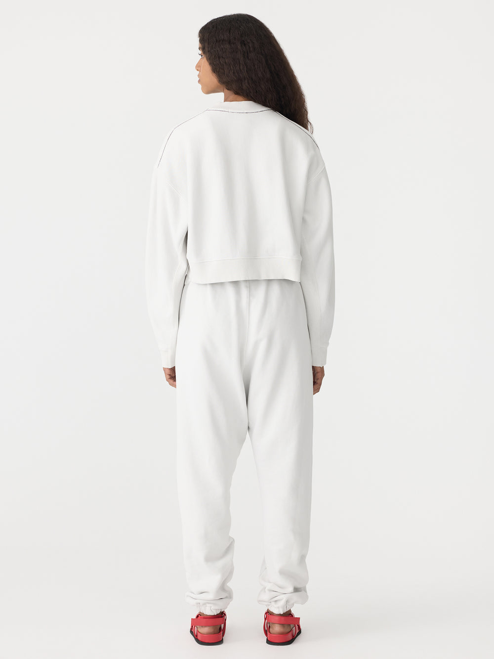 Boxy Cropped V Neck Sweat Antique White