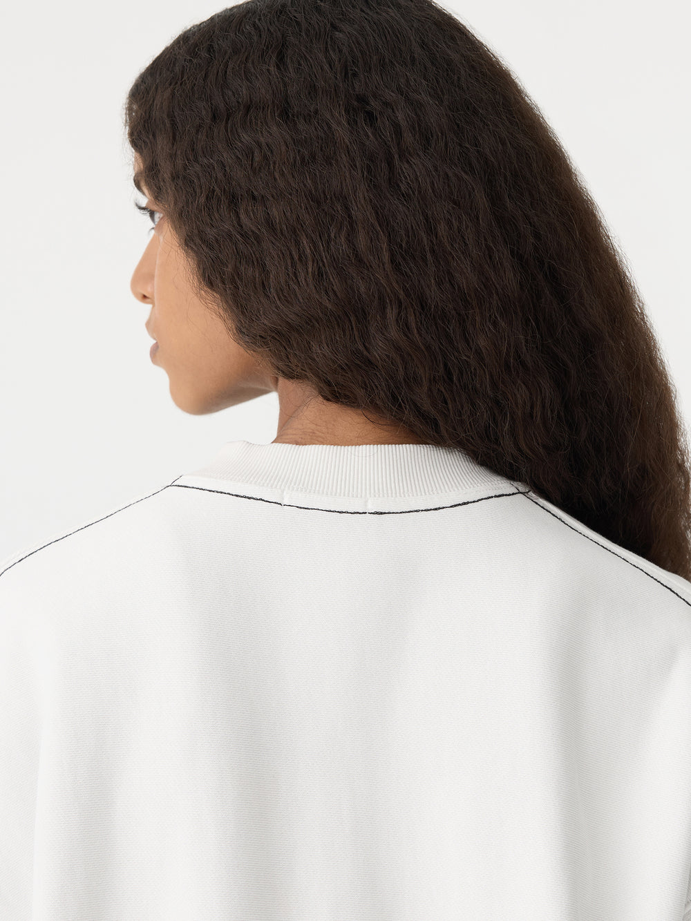 Boxy Cropped V Neck Sweat Antique White