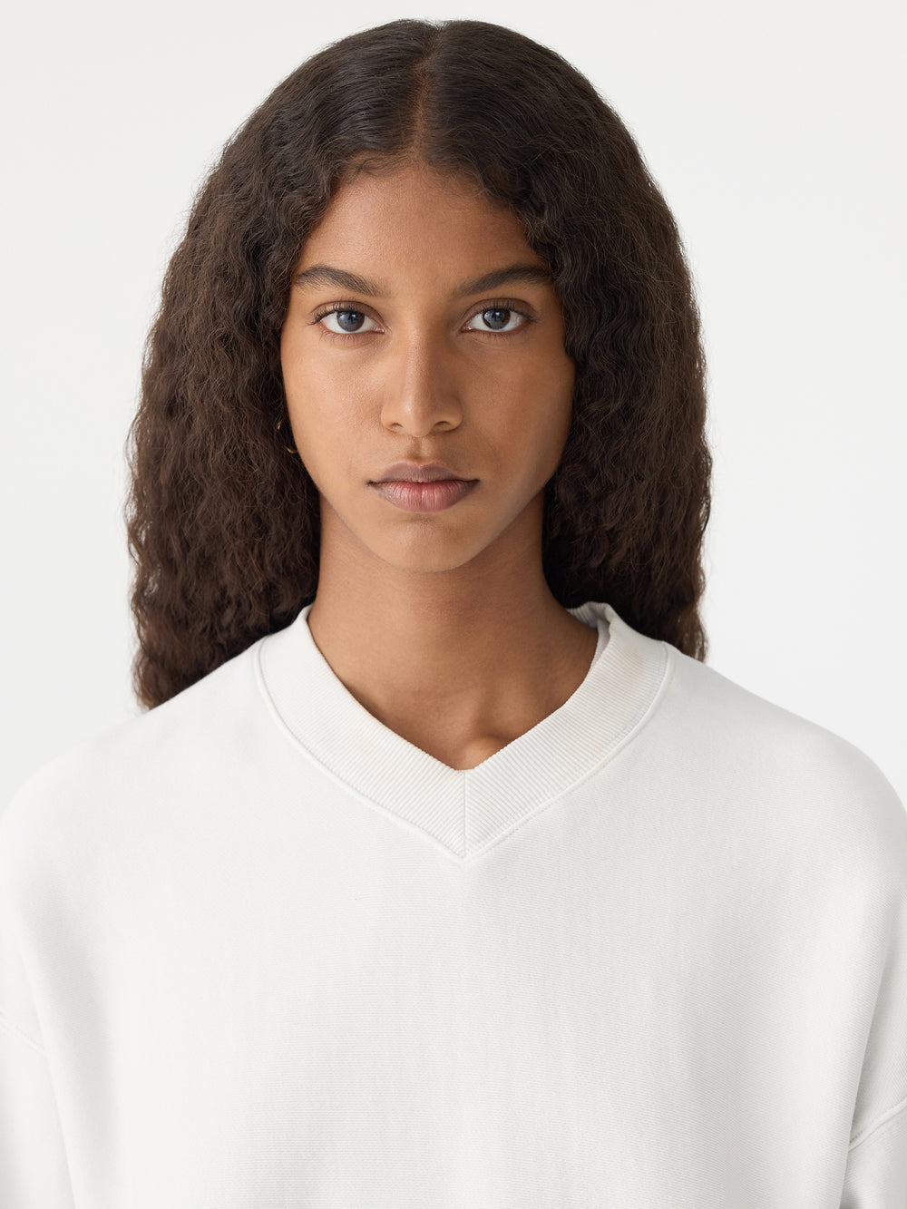 Boxy Cropped V Neck Sweat Antique White