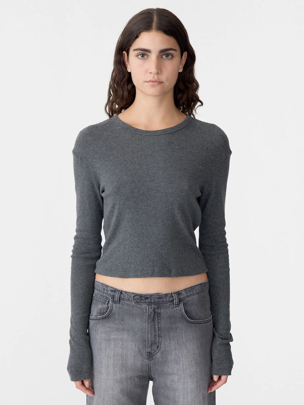 Slim Fit Rib LS Baby T shirt Charcoal Marl