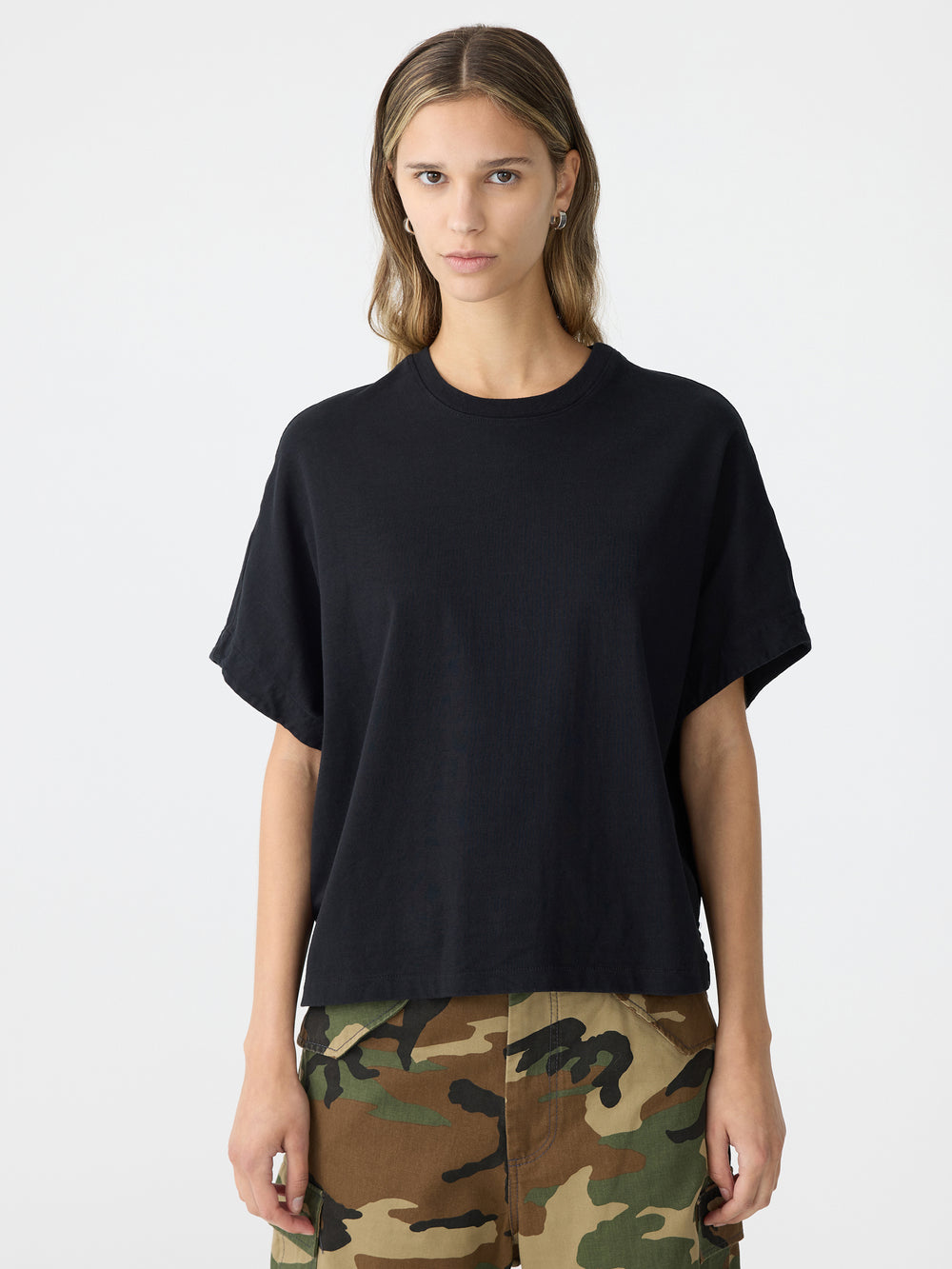 Boxy Crew Neck SS T Shirt Black