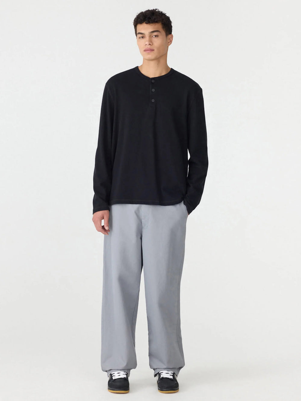 Terry Slouch Placket Sweat Black