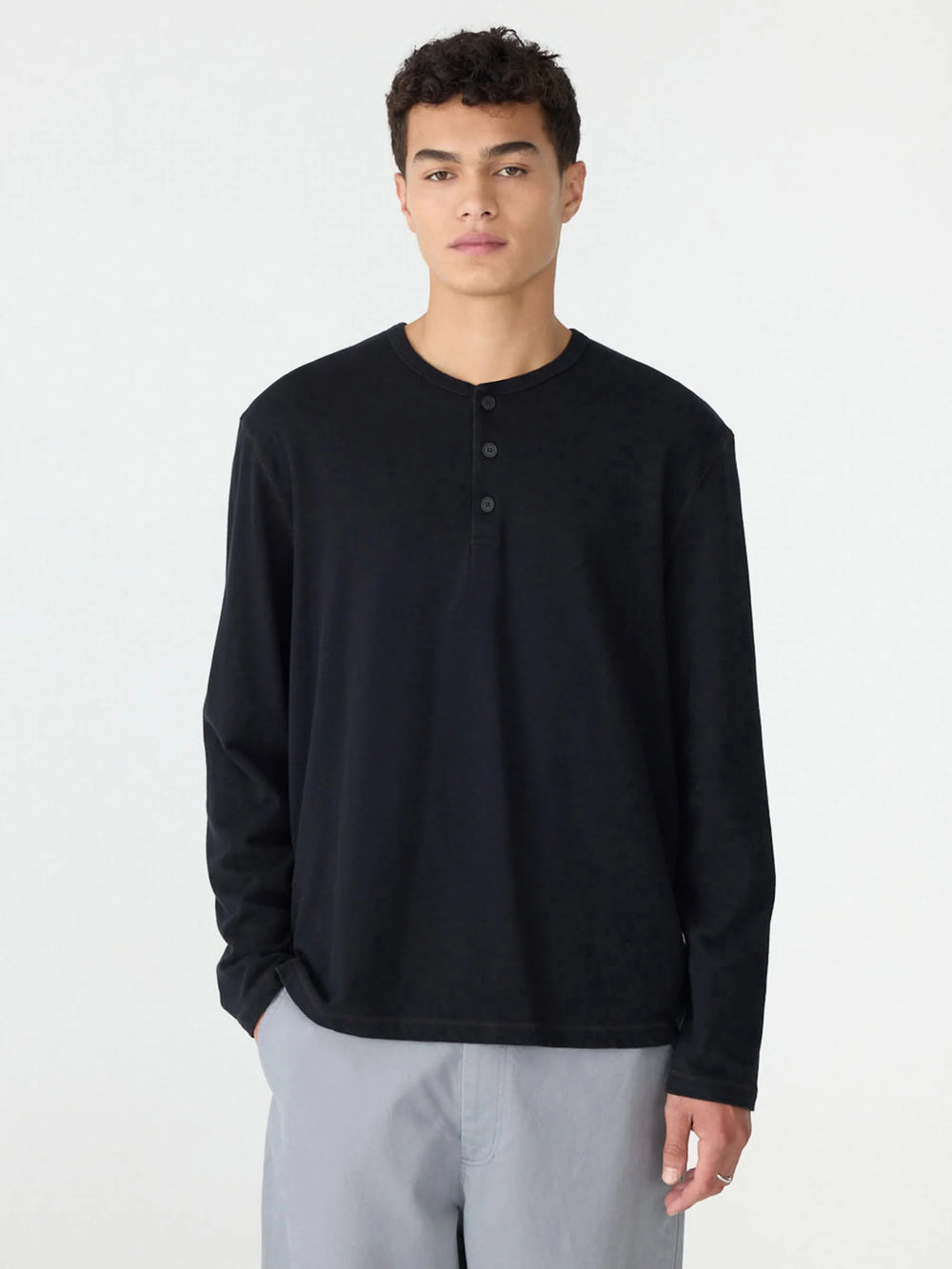 Terry Slouch Placket Sweat Black