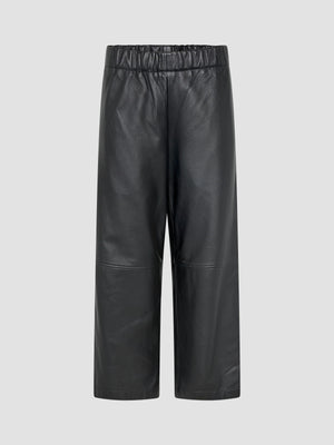 Leather Pull On Wide Leg Pant Black w/ Carob Stripe
