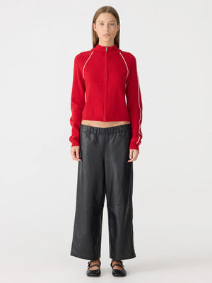 Leather Pull On Wide Leg Pant Black w/ Carob Stripe