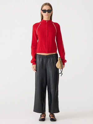 Leather Pull On Wide Leg Pant Black w/ Carob Stripe