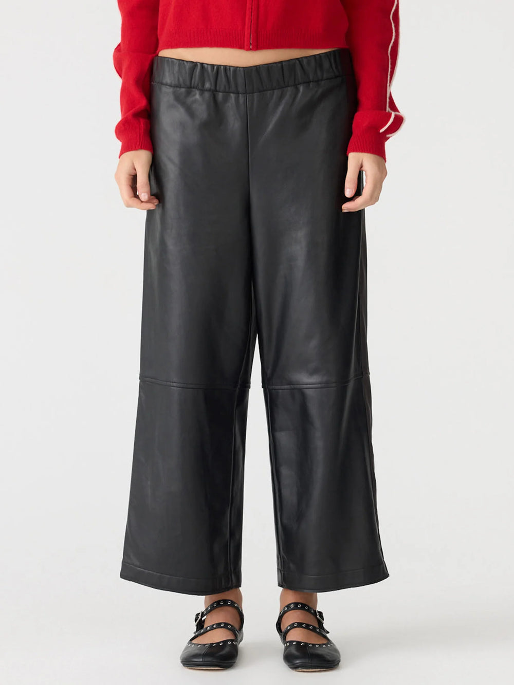 Leather Pull On Wide Leg Pant Black