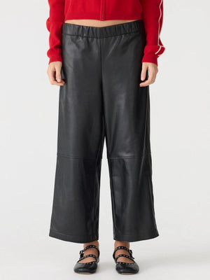 Leather Pull On Wide Leg Pant Black w/ Carob Stripe