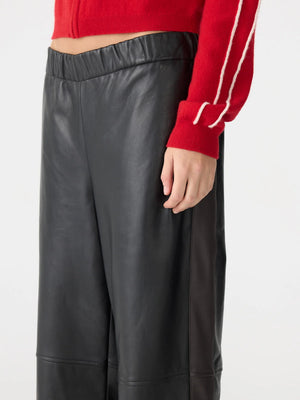 Leather Pull On Wide Leg Pant Black w/ Carob Stripe