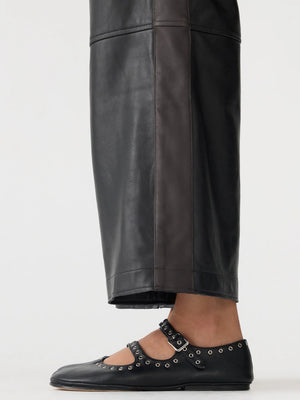 Leather Pull On Wide Leg Pant Black w/ Carob Stripe