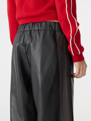 Leather Pull On Wide Leg Pant Black w/ Carob Stripe