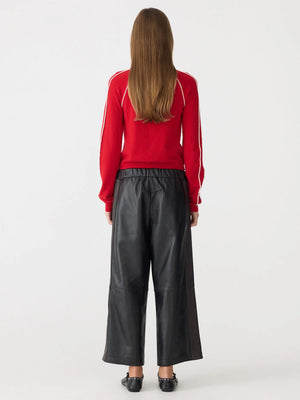 Leather Pull On Wide Leg Pant Black w/ Carob Stripe