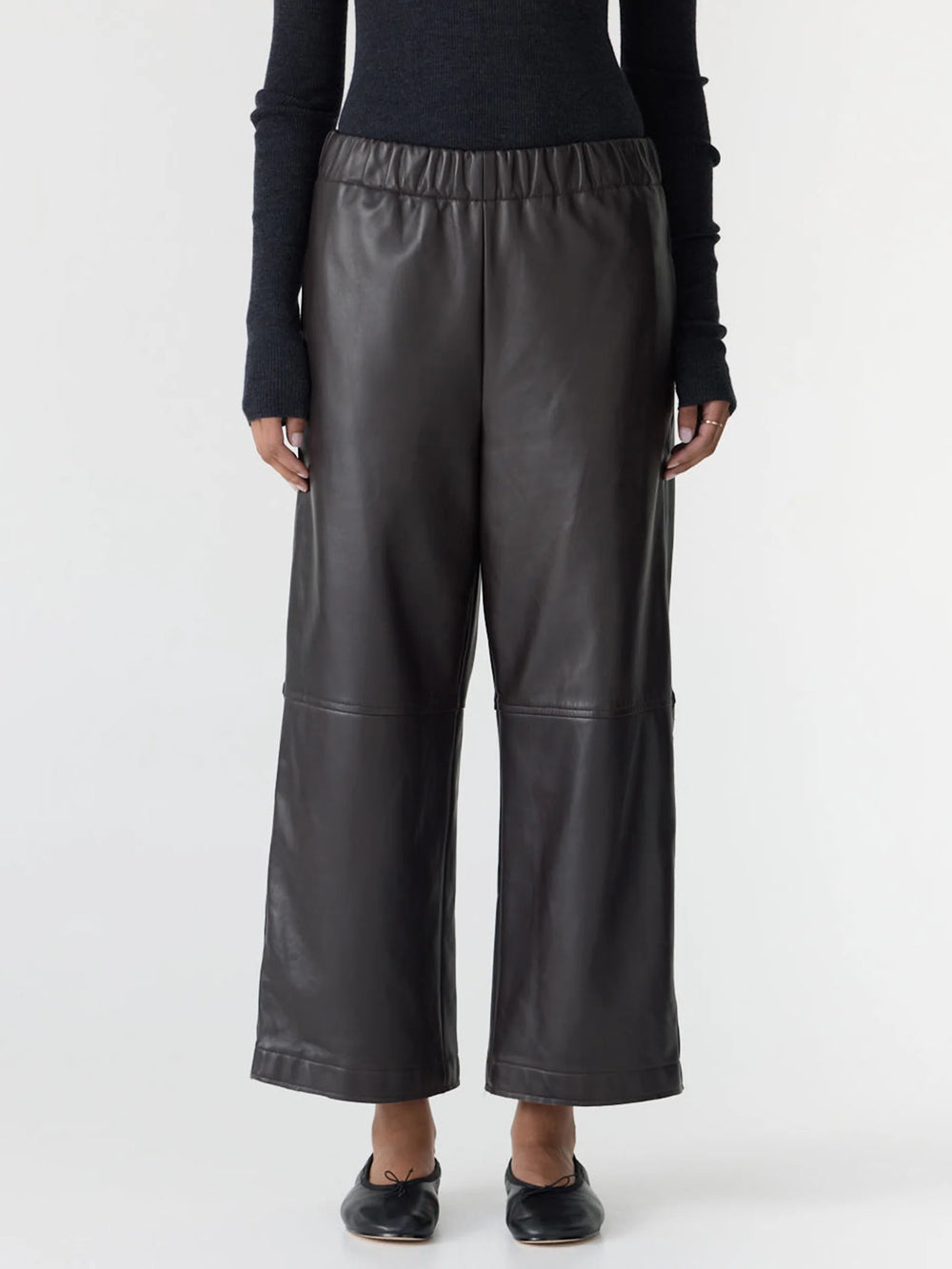 Leather Pull On Wide Leg Pant Carob w/ Black Stripe