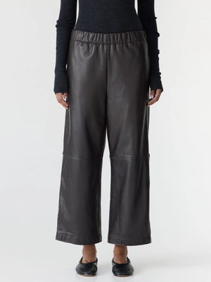 Leather Pull On Wide Leg Pant Carob w/ Black Stripe