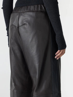 Leather Pull On Wide Leg Pant Carob w/ Black Stripe
