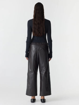 Leather Pull On Wide Leg Pant Carob w/ Black Stripe