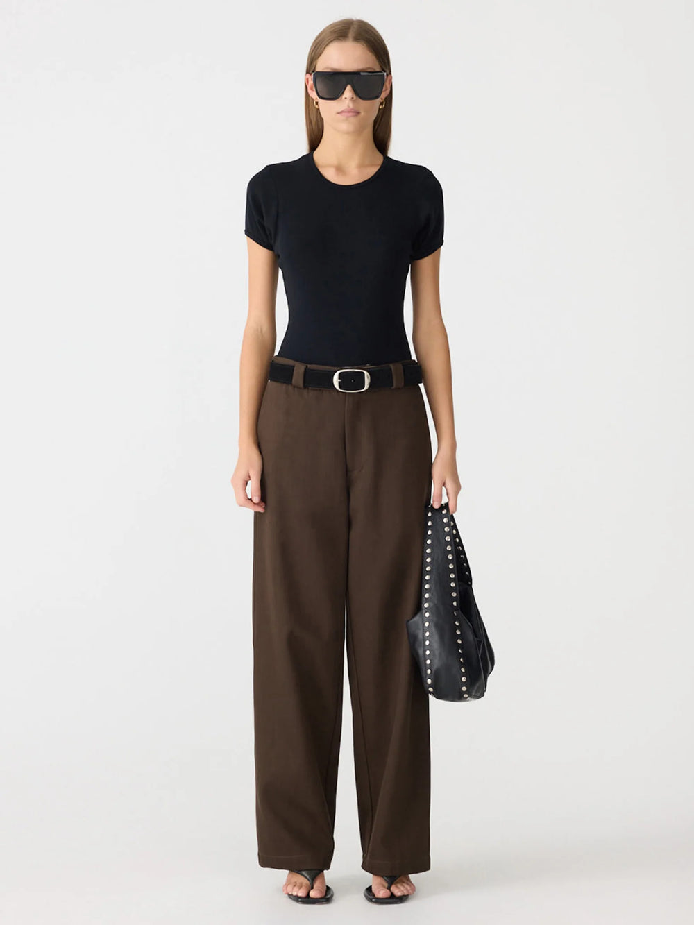 Double Twill Wide Leg Pant Dark Brown