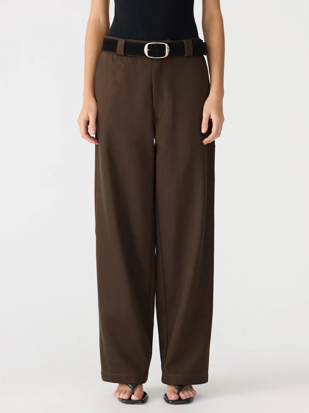 Double Twill Wide Leg Pant Dark Brown