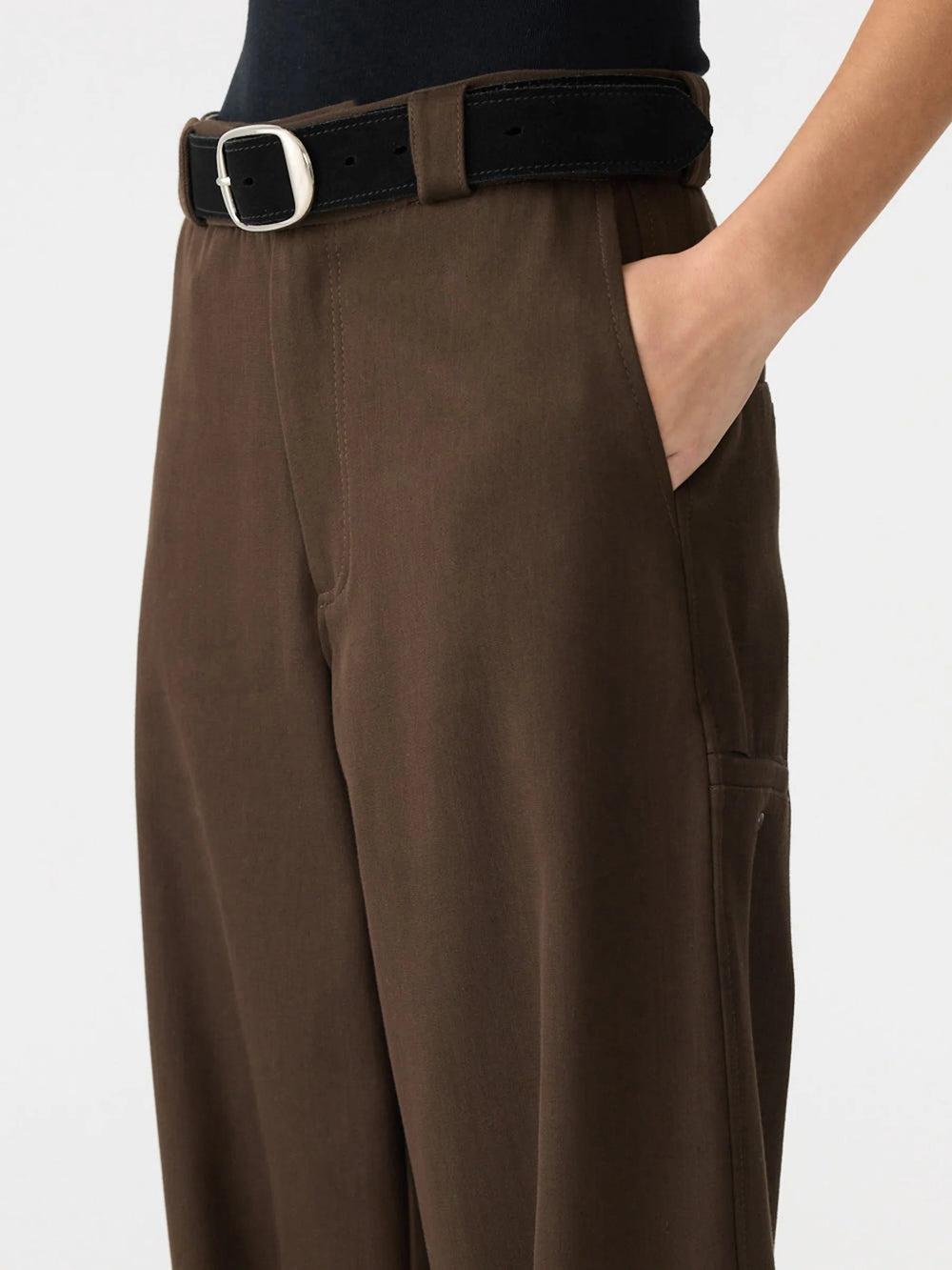 Double Twill Wide Leg Pant Dark Brown