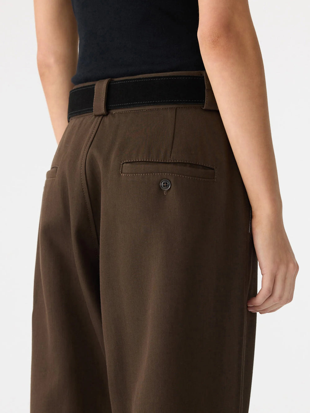 Double Twill Wide Leg Pant Dark Brown