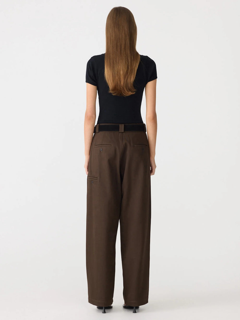 Double Twill Wide Leg Pant Dark Brown