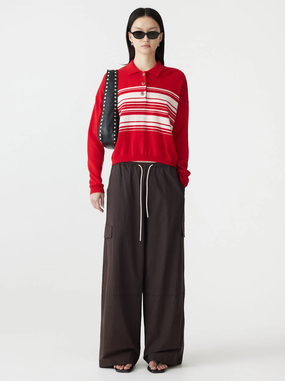 Crushed Cotton Layered Pant Chocolate Brown