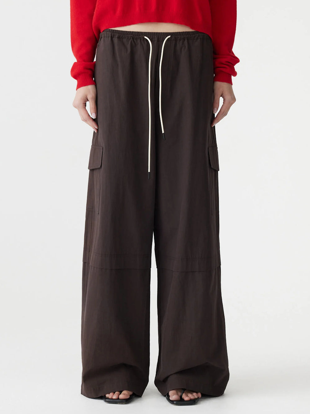 Crushed Cotton Layered Pant Chocolate Brown