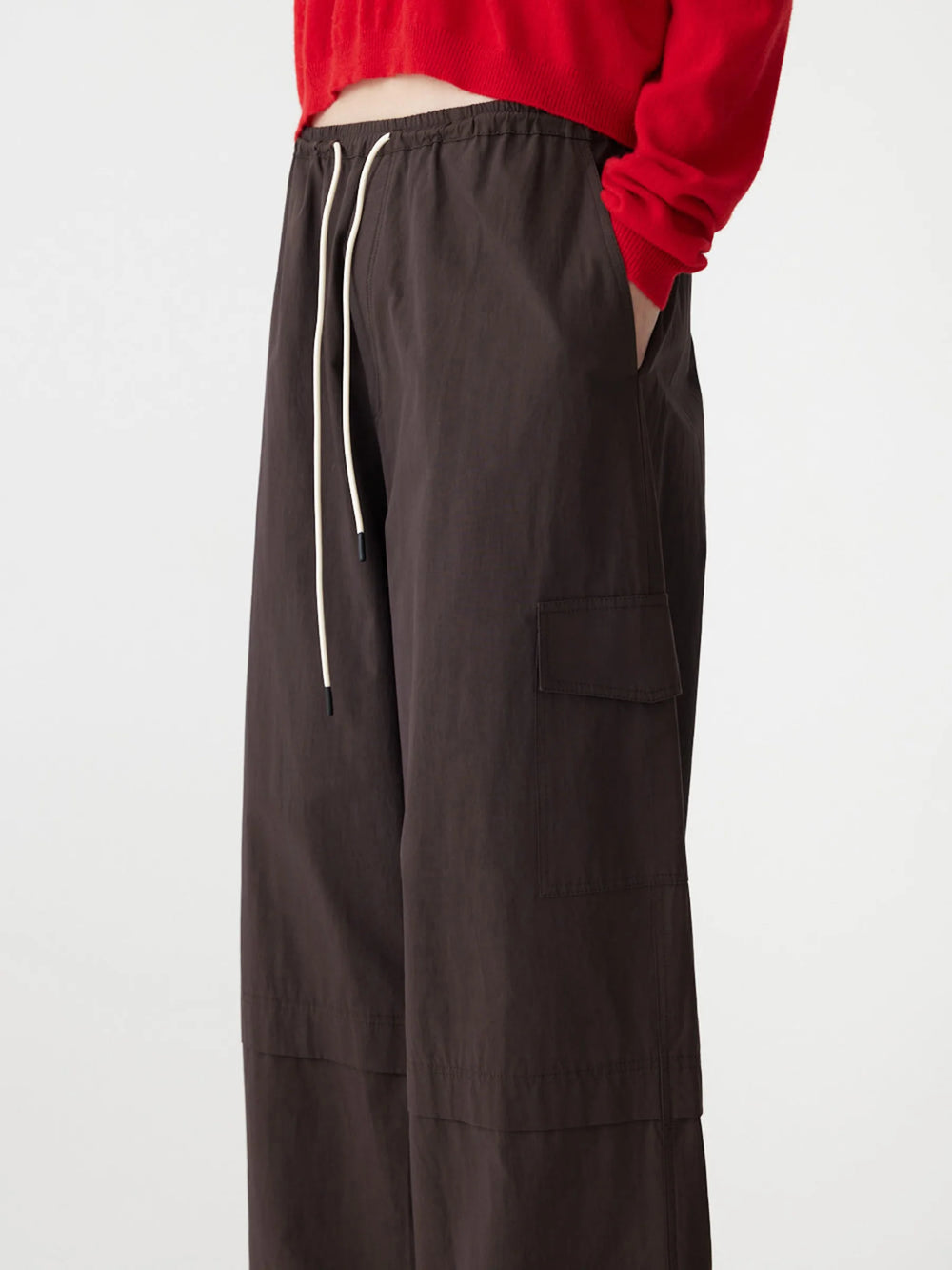 Crushed Cotton Layered Pant Chocolate Brown
