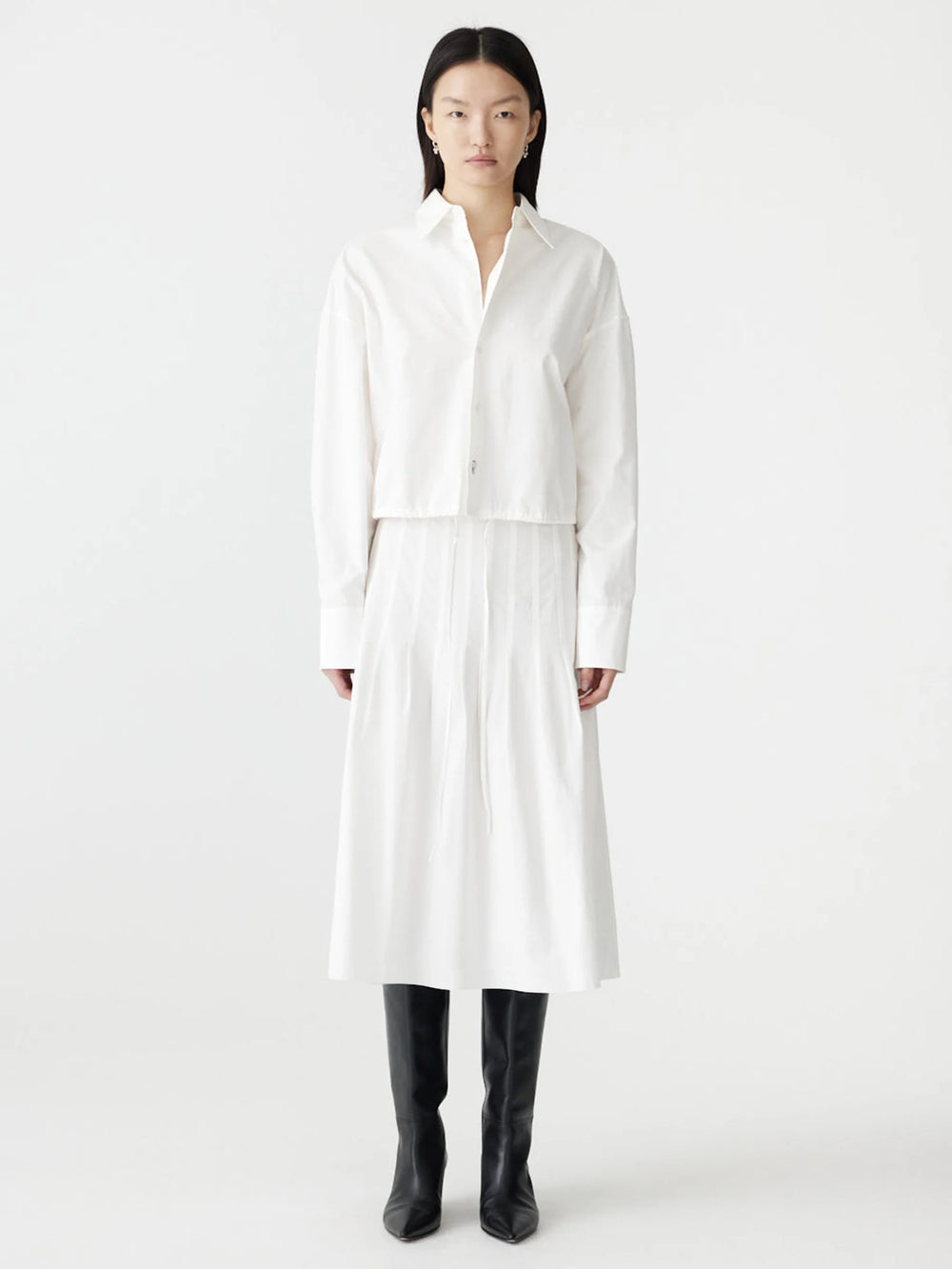 Crushed Cotton Gathered Shirt Natural