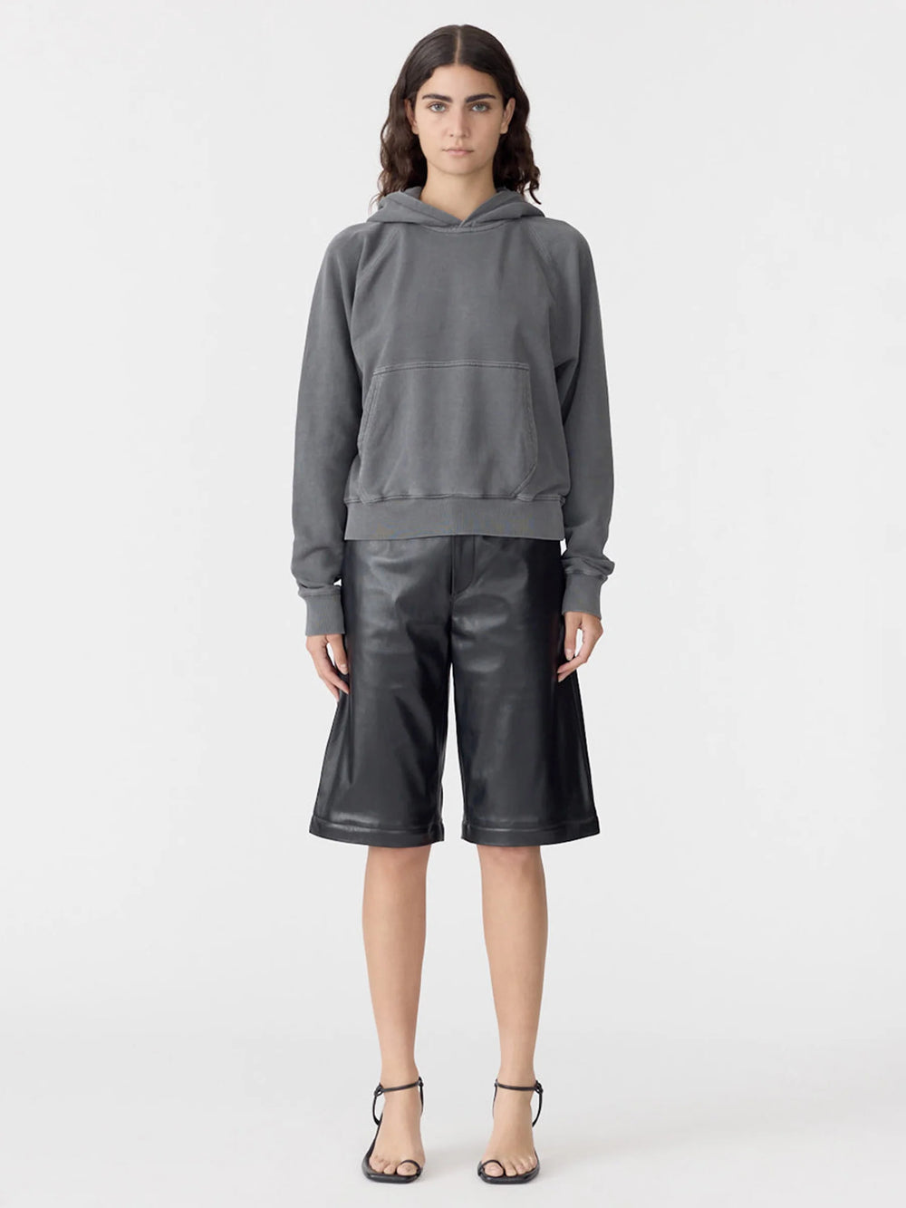 Fleece Cropped Hoodie Washed Black