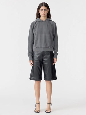 Fleece Cropped Hoodie Washed Black