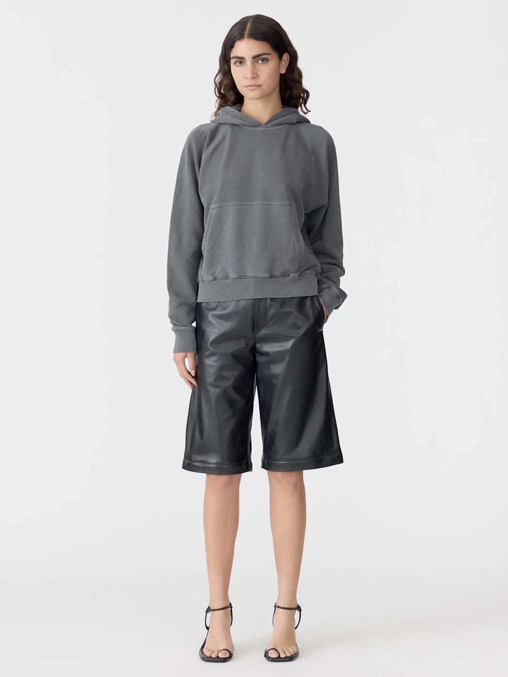 Fleece Cropped Hoodie Washed Black