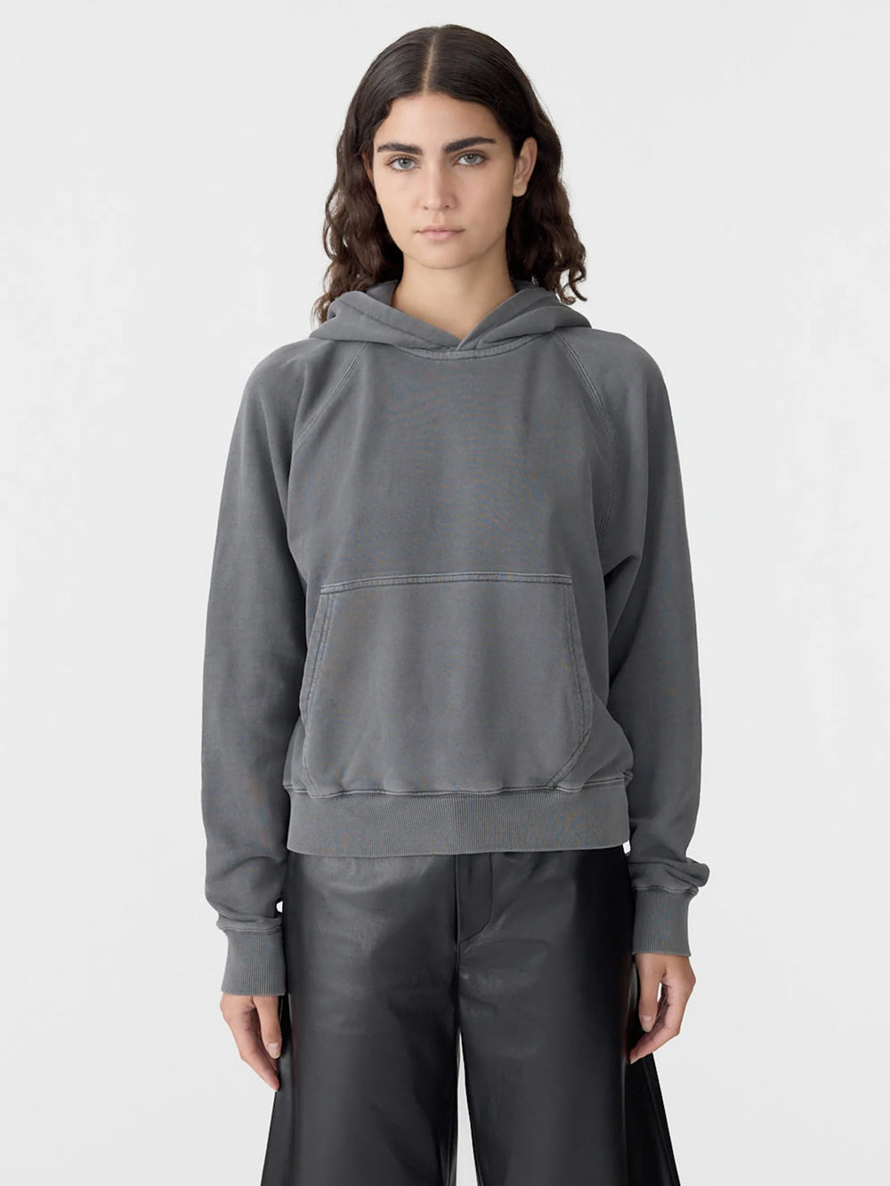 Fleece Cropped Hoodie Washed Black