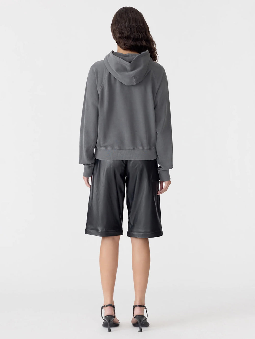 Fleece Cropped Hoodie Washed Black