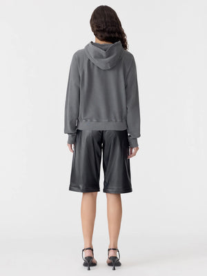 Fleece Cropped Hoodie Washed Black