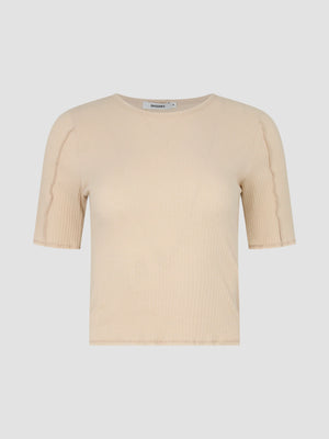 Textured 3/4 Sleeve Rib T-Shirt Natural
