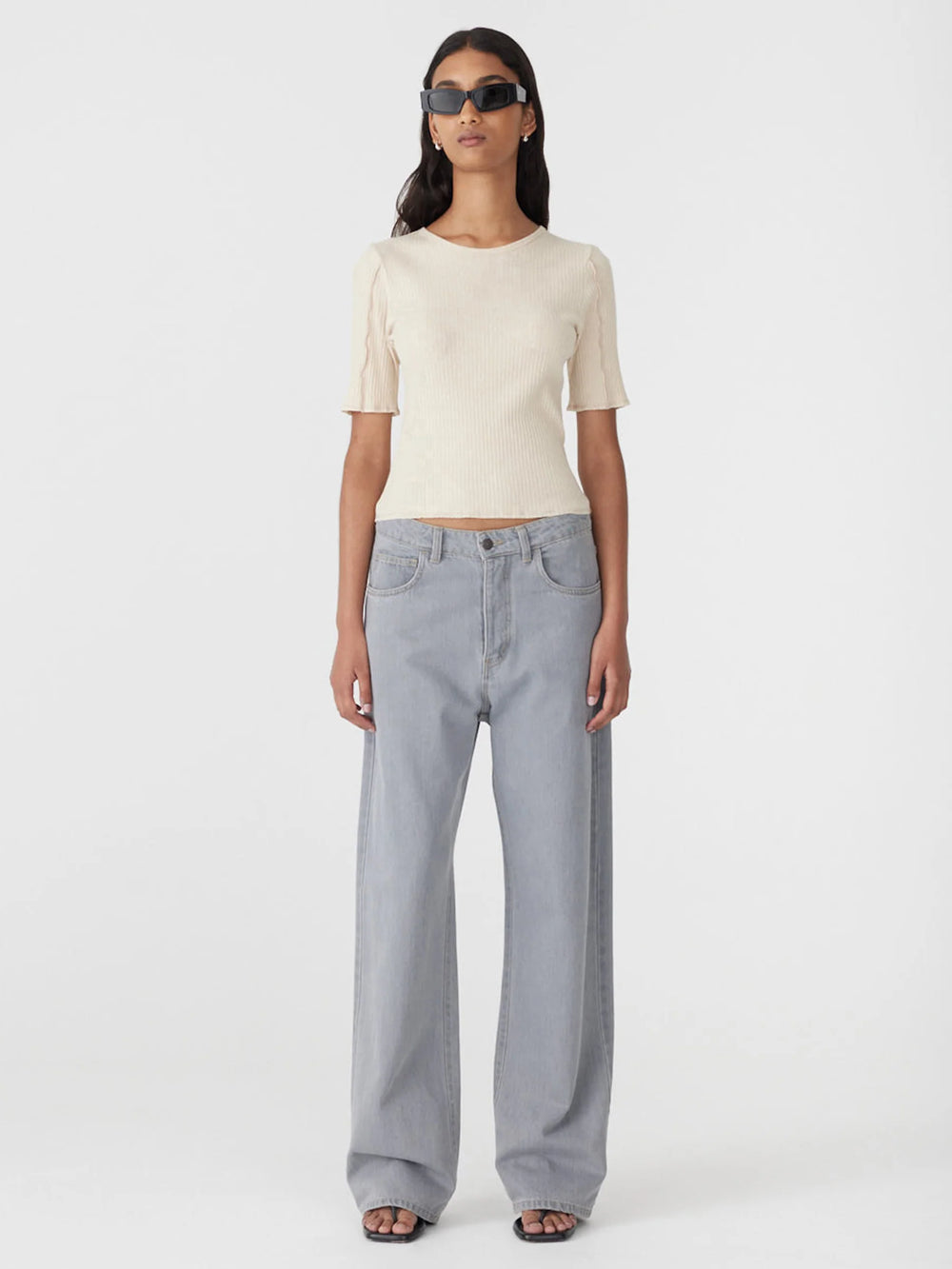 Textured 3/4 Sleeve Rib T-Shirt Natural