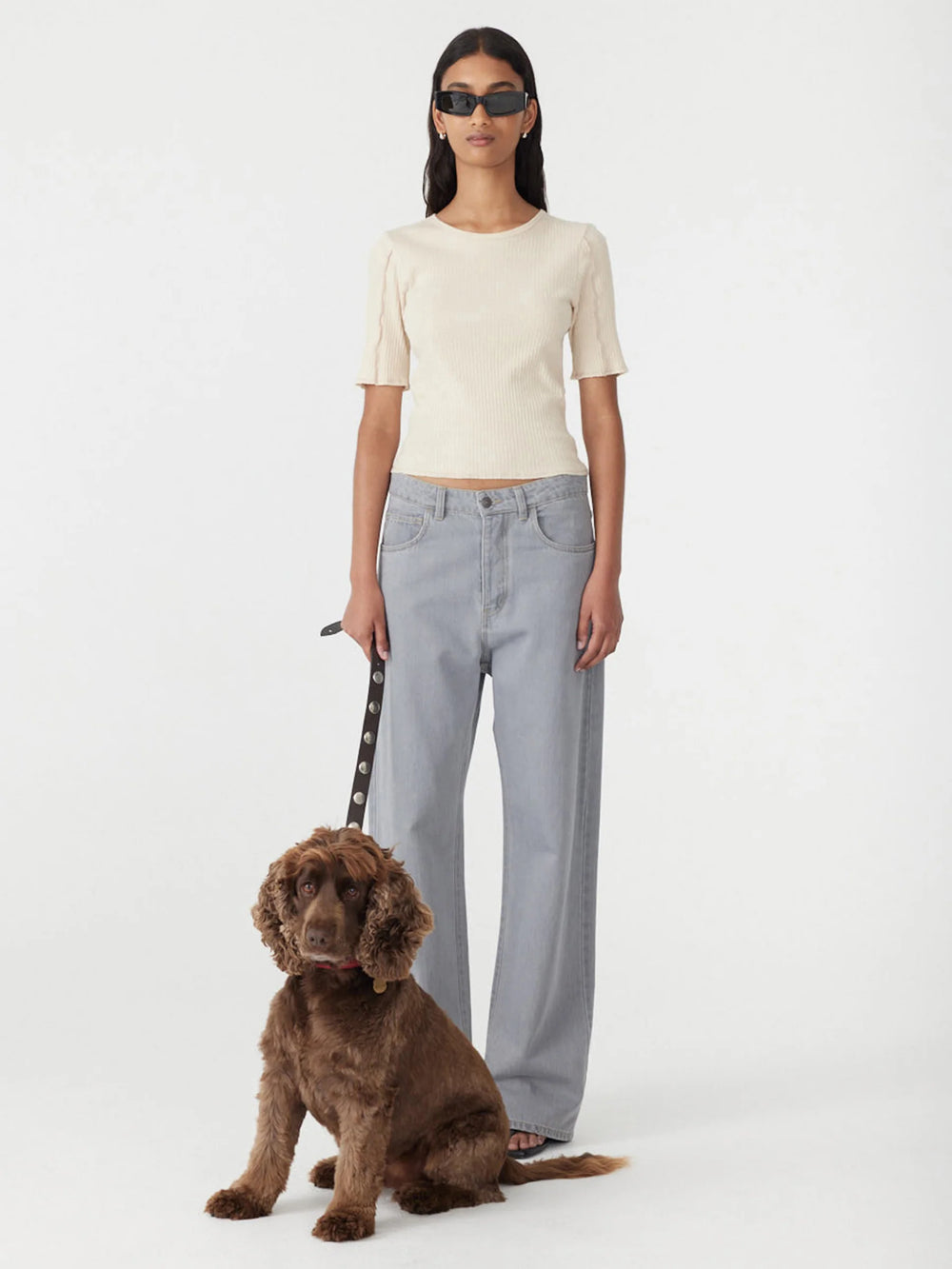 Textured 3/4 Sleeve Rib T-Shirt Natural