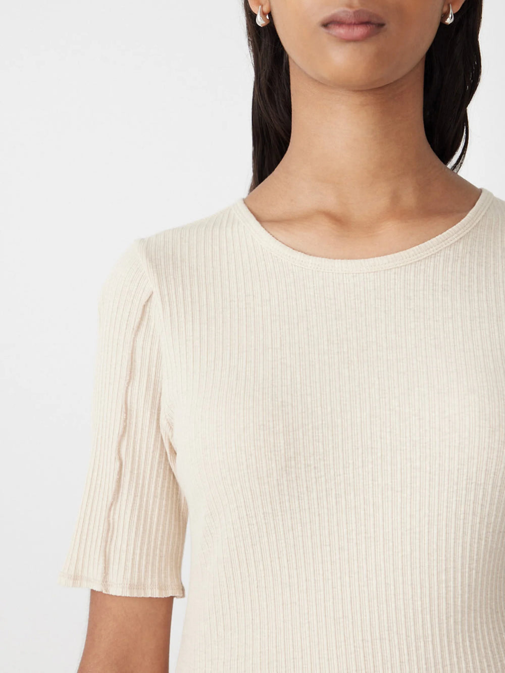 Textured 3/4 Sleeve Rib T-Shirt Natural