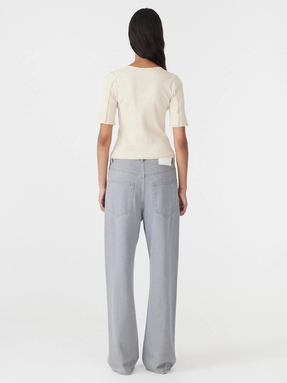 Textured 3/4 Sleeve Rib T-Shirt Natural