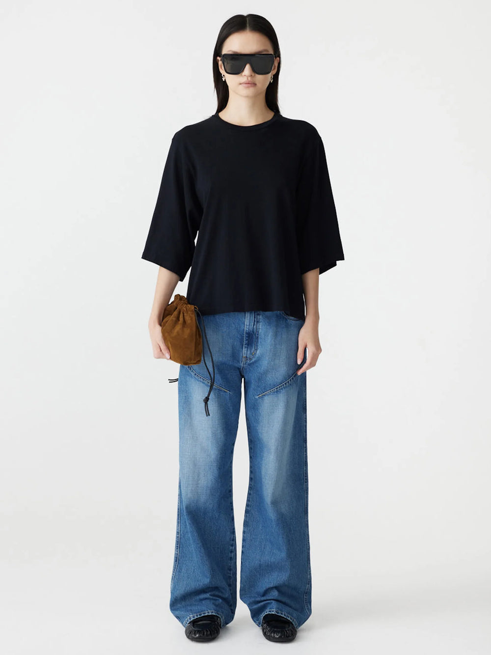 Boxy 3/4 Slv T Shirt Black