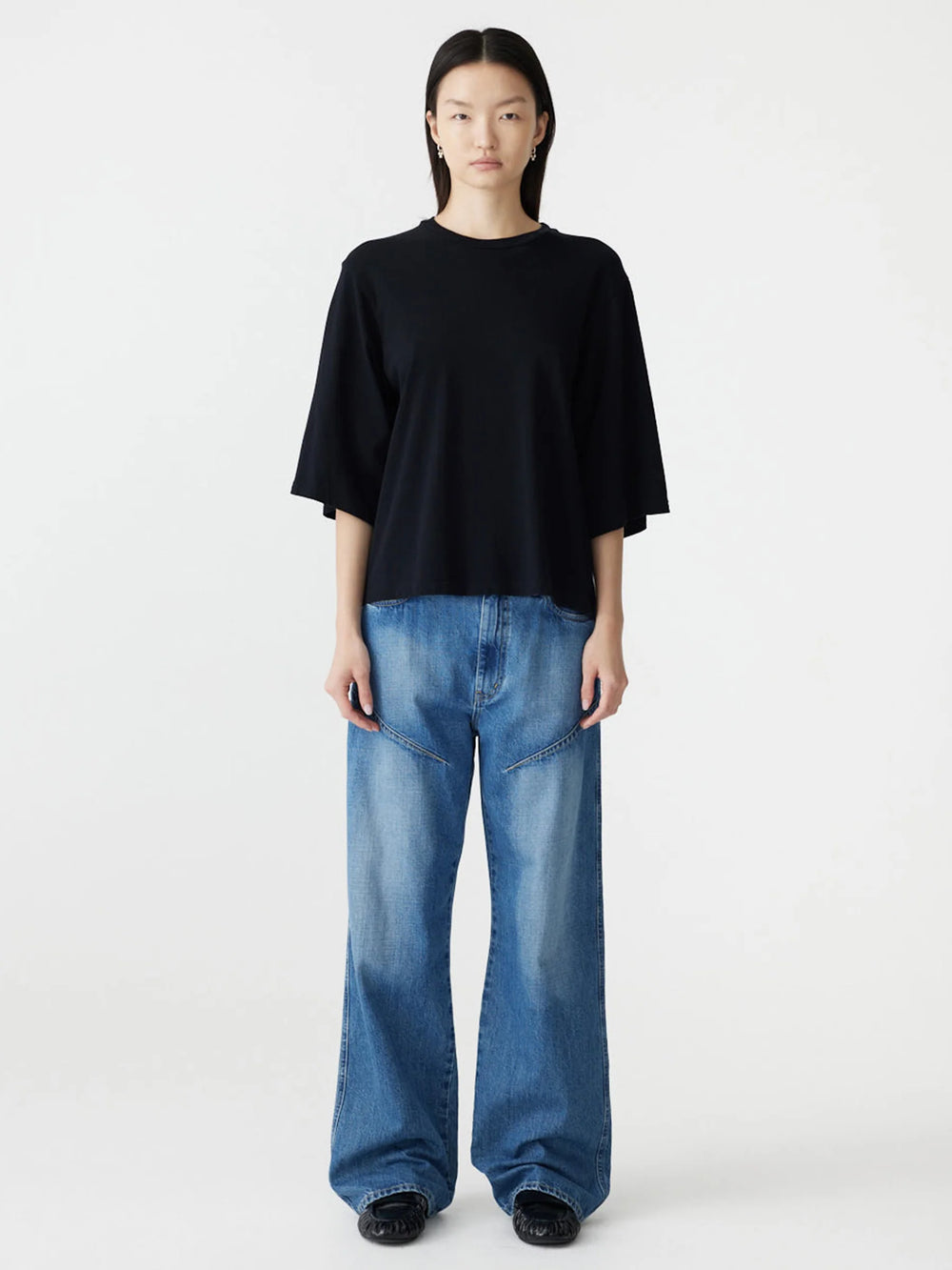 Boxy 3/4 Slv T Shirt Black