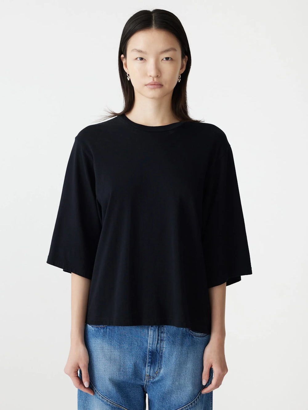 Boxy 3/4 Slv T Shirt Black
