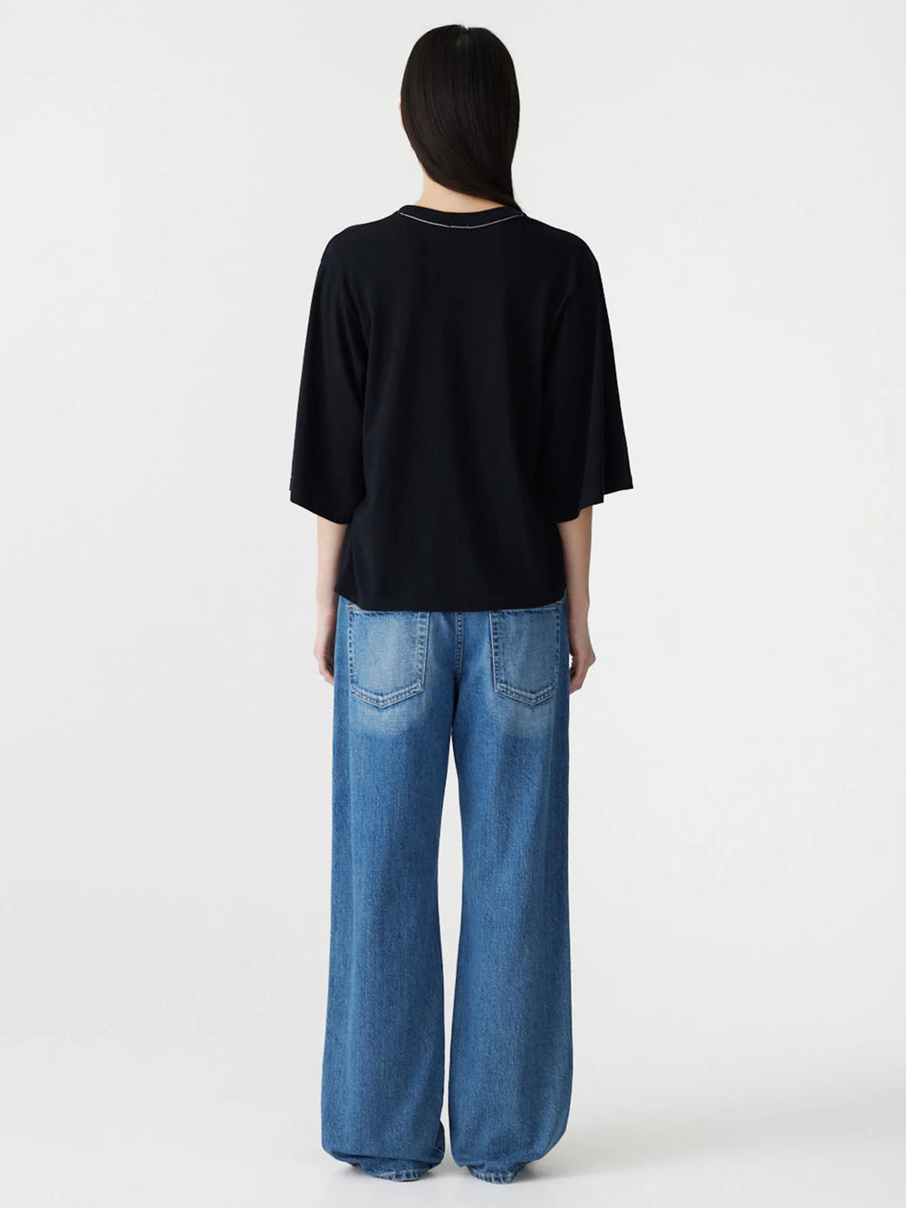 Boxy 3/4 Slv T Shirt Black