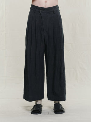 Hand-Dyed Wide Leg Linen Canvas Trousers
