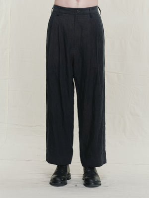 Hand-Dyed Pleated Tapered Linen Canvas Trousers