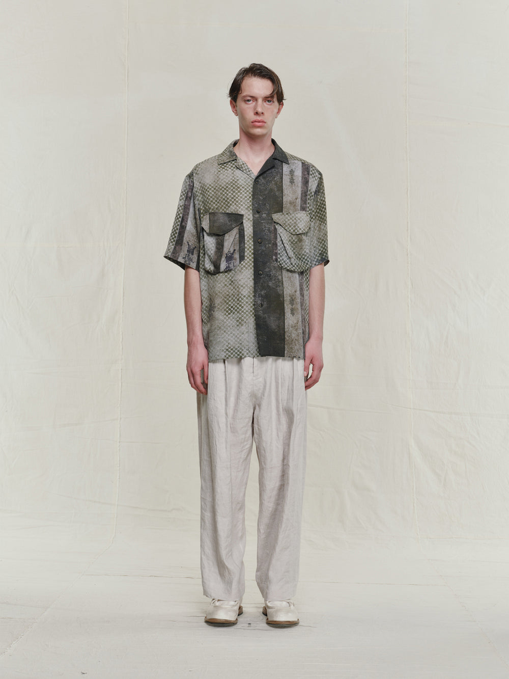 Oversized Printed Crepe Silk Short Sleeve Shirt
