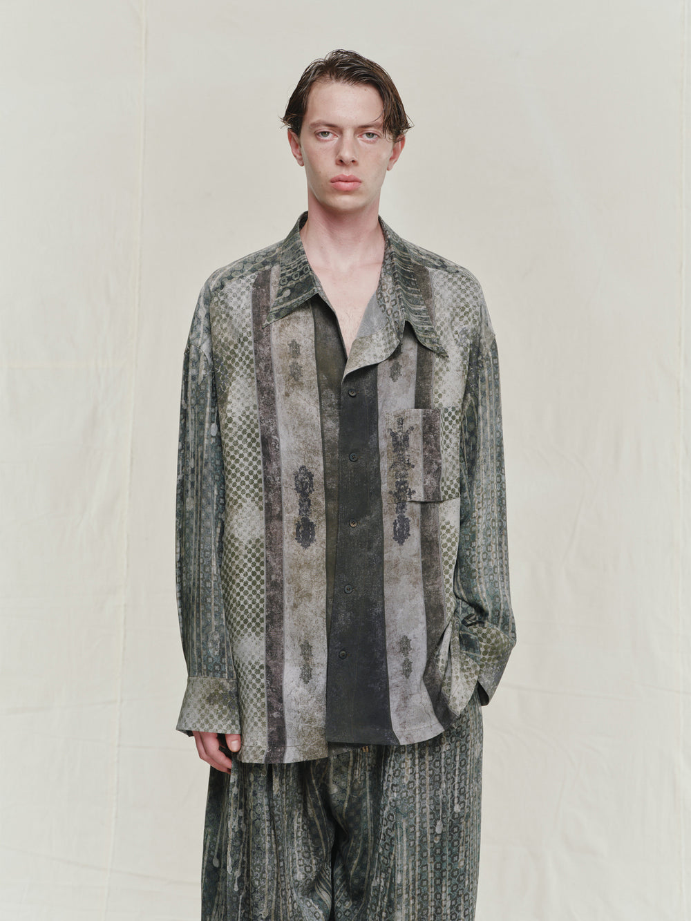 Digital Print Silk Twill Drape Shirt