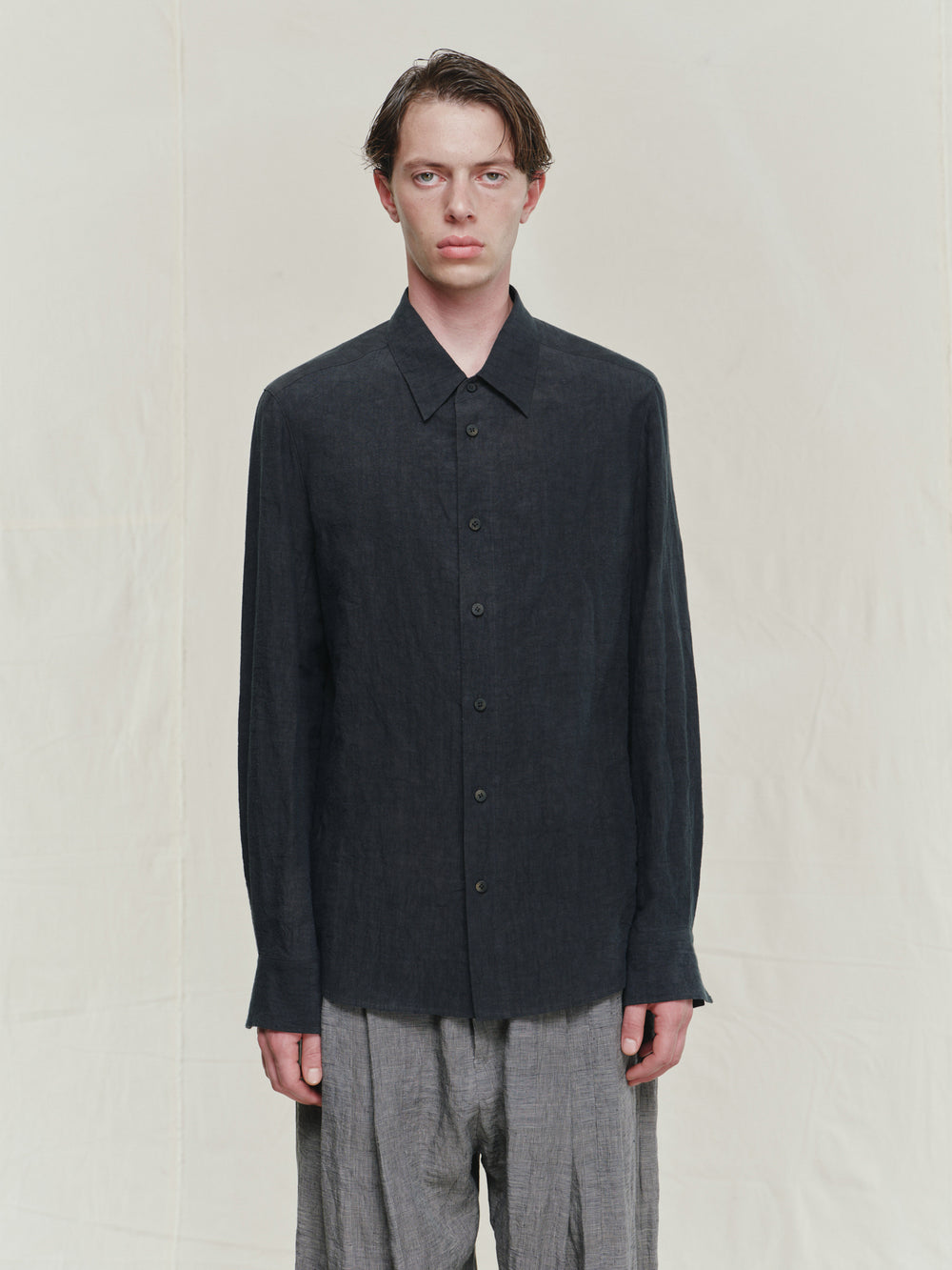 Classic Spread Collar Linen Shirt